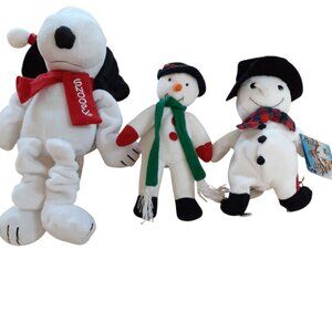 Lot of 3 Snowden Snoopy Snowman Christmas Holiday Scarf Plush Toy